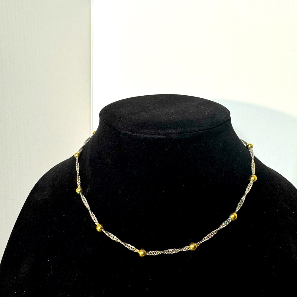 Liz Claiborne 16” Silver and Goldtone Station Necklace. (D-LL)
